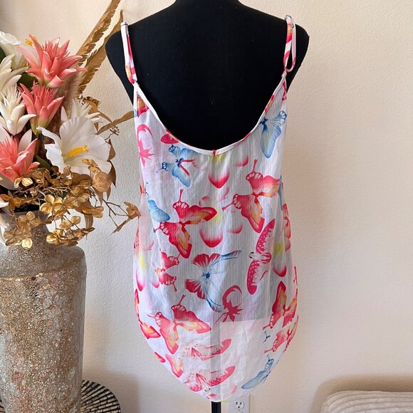Y2K Fairycore Sheer Butterfly Asymmetrical Cami Top Pink & Blue L - Picture 3 of 7